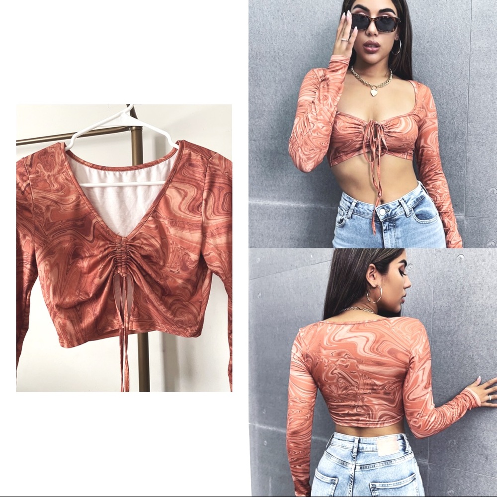 🧡Long sleeve marble print crop top🧡